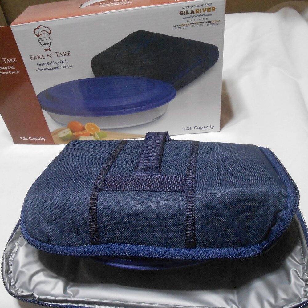 NEW BAKE N' TAKE GLASS BAKING DISH WITH INSULATED CARRIER w/ HANDLE NIB 🎁